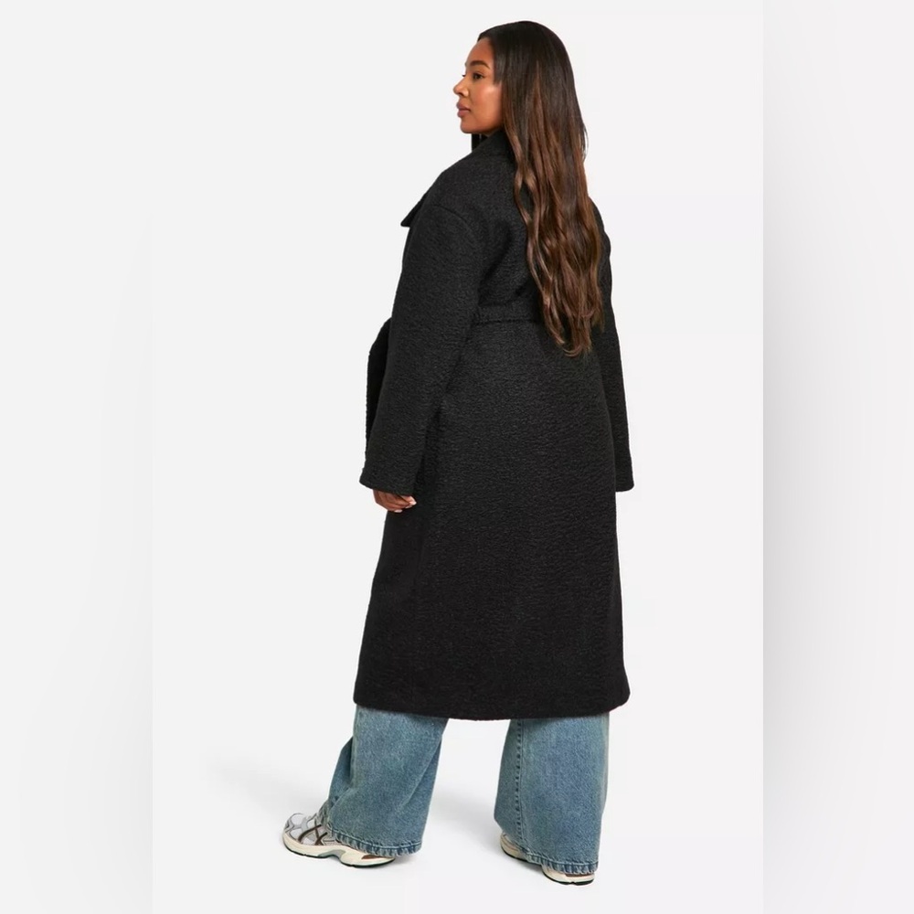 PLUS BRUSHED‎ SHAWL COLLAR BELTED COAT - Picture 4 of 6